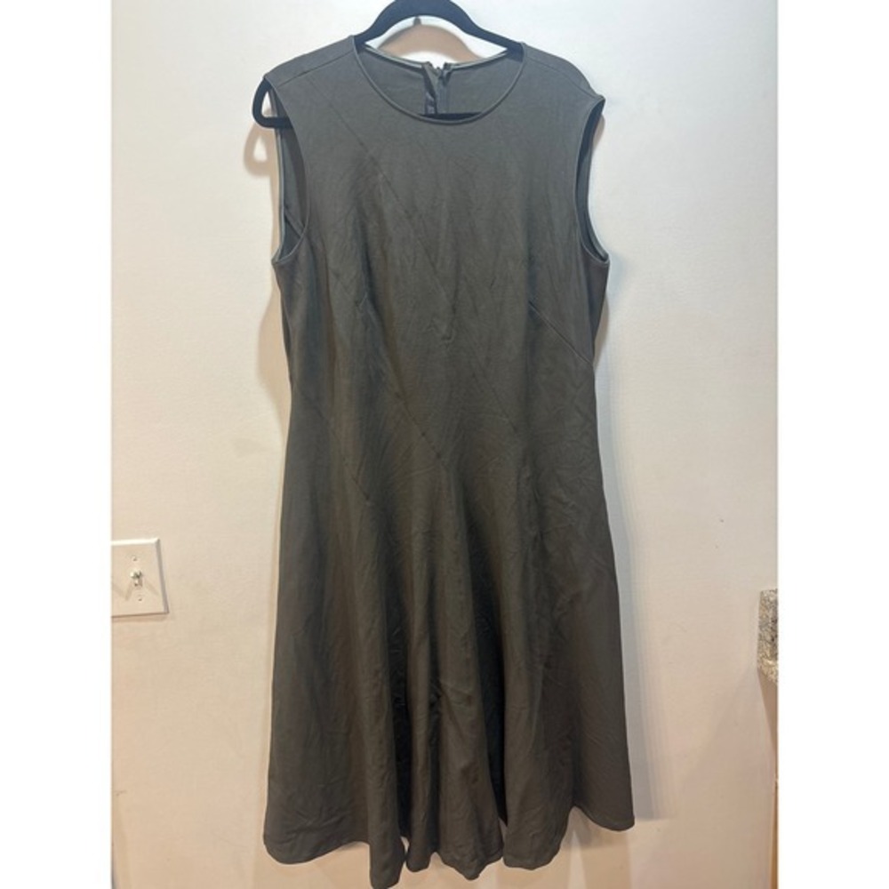 The Row Olive Green Sleeveless Seamed Midi‎ Dress Size 14 Made in USA